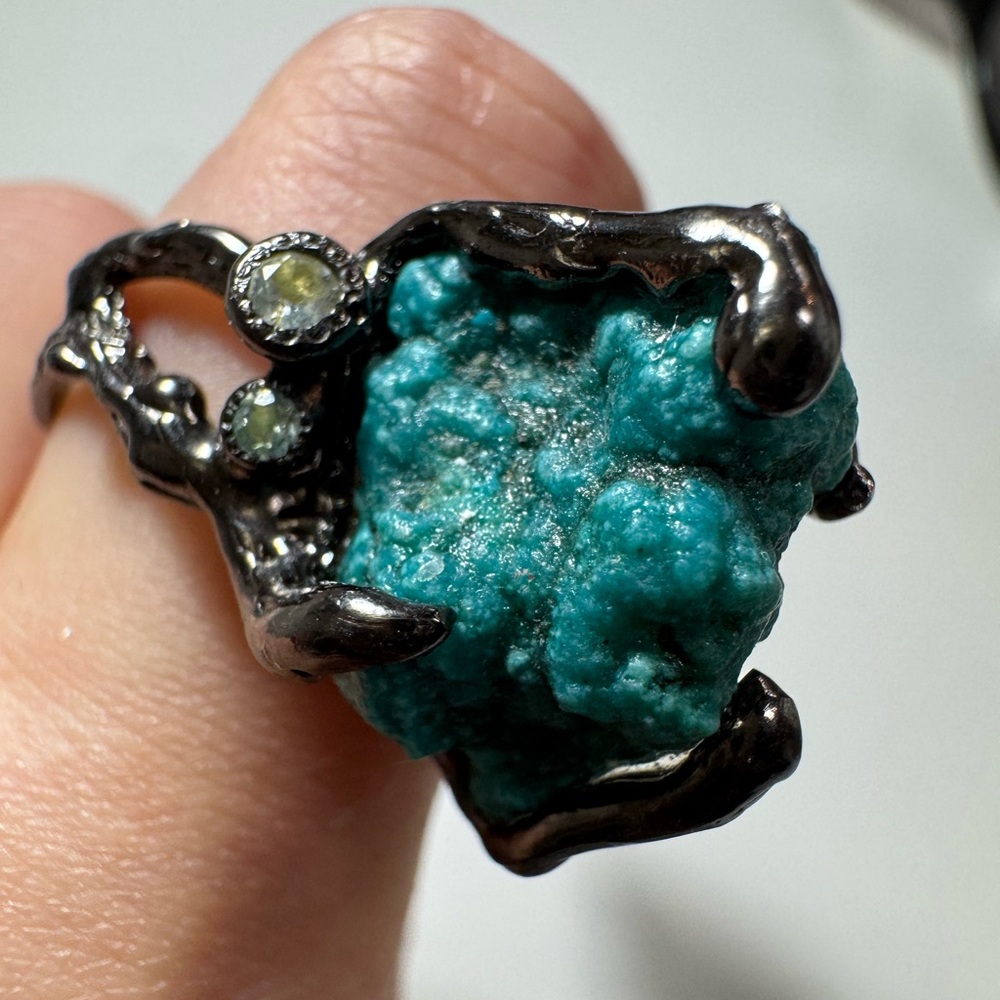 Turquoise black silver modern unique ring 925 - Picture 1 of 17